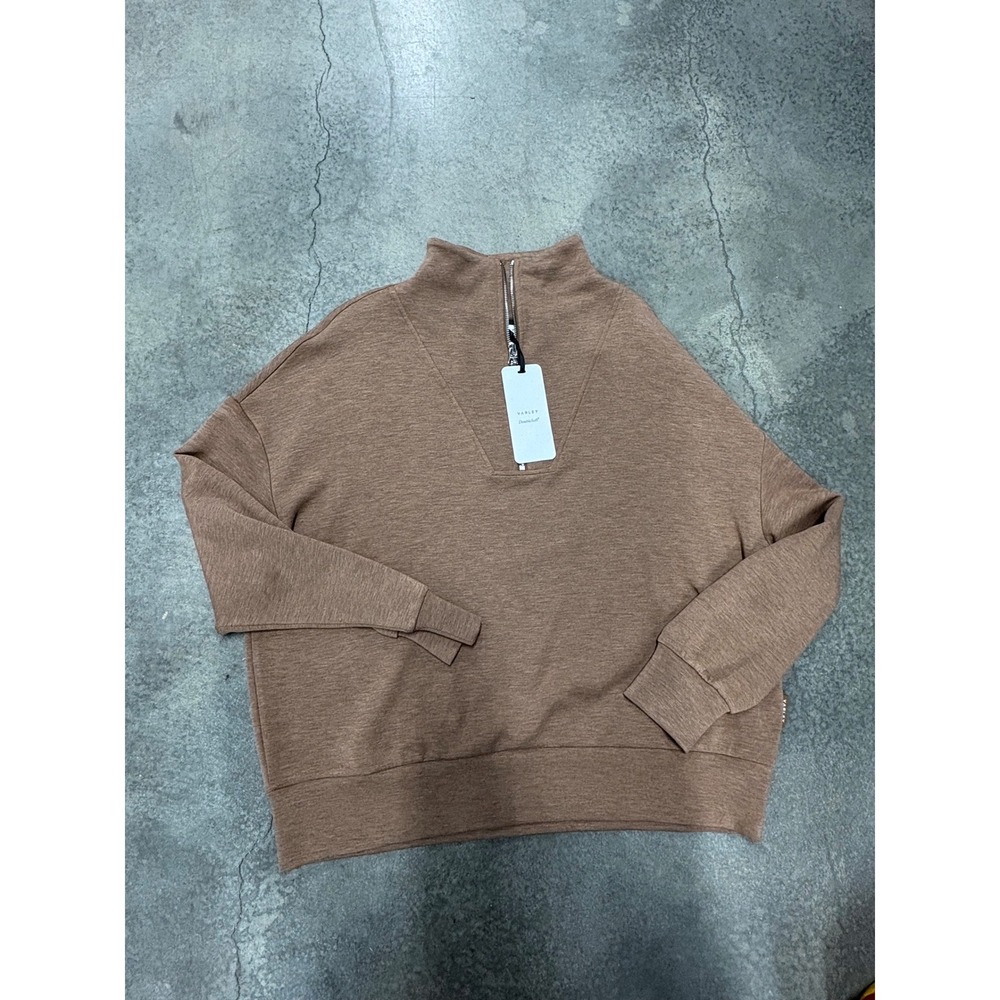 Varley Hawley Half Zip Sweat DoubleSoft Pullover Tan Brown Large NEW
